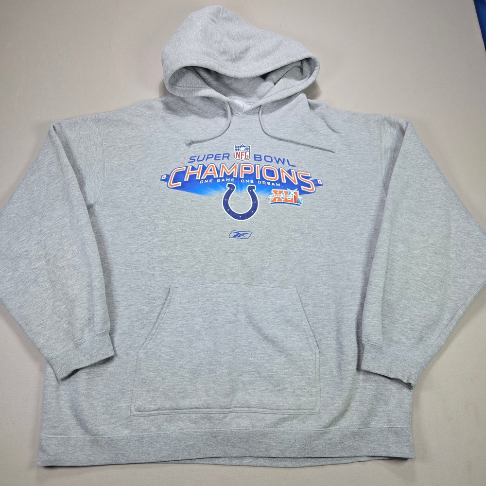 Reebok NFL‎ Super Bowl XLI Champions Indianapolis Colts Grey Hoodie Mens 2XL